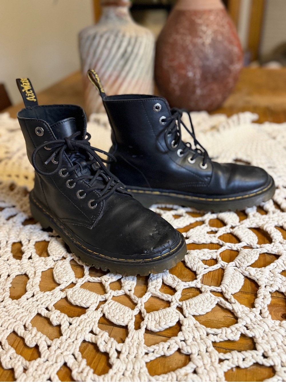 Dr Martens Luana Black Leather Combat Boots  7 AirWair 7 grunge punk 90’s